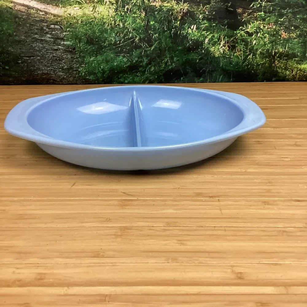 PYREX Delphite Blue 1.5 Quart Oval Divided Dish Vintage